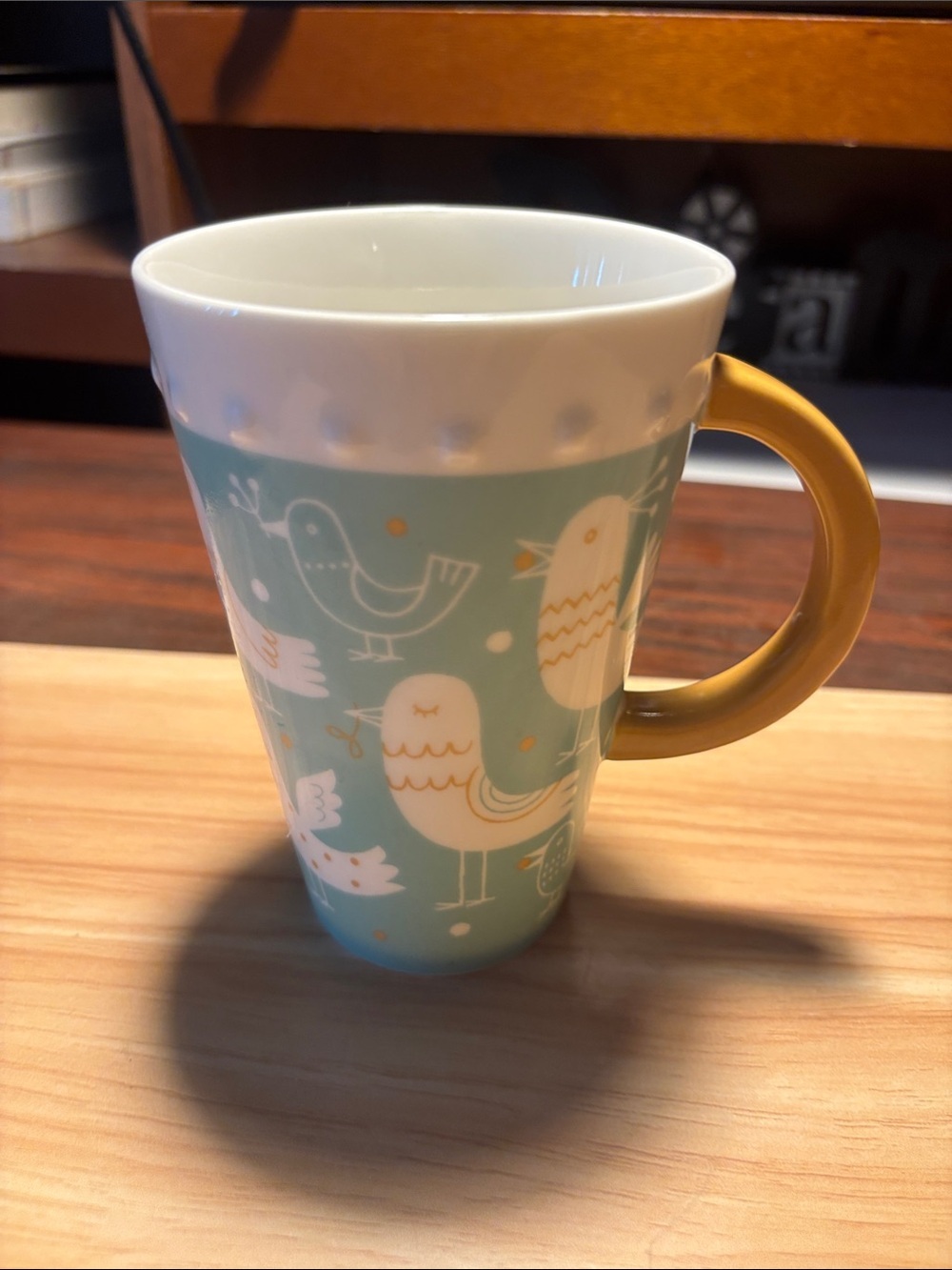 Hallmark Aqua Bird Pattern Mug with Gold Handle